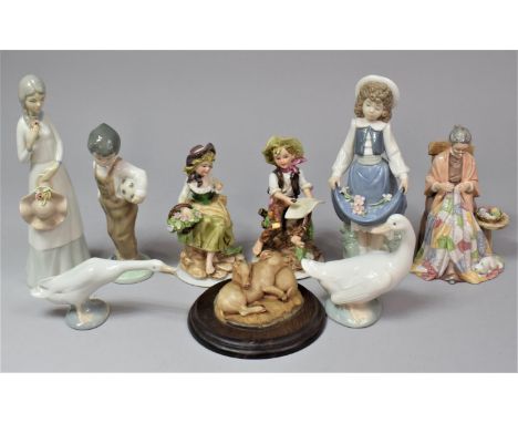 A Collection of Various continental and English Figural and animal Ornaments to comprise Nao, Lladro Etc 