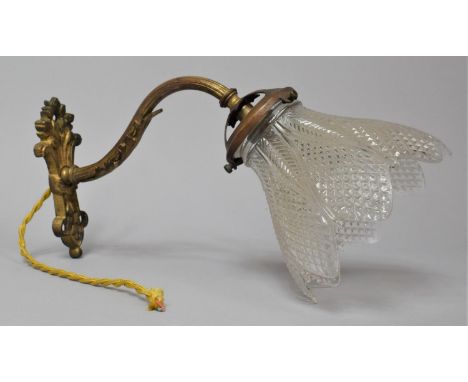 An Edwardian Gilt Metal Wall Light Fitting with Cut Glass Shade, 31cm Long 