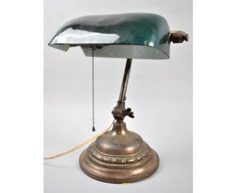 An Edwardian Brass Adjustable Desk Top Reading Light with Opaque Green Glass Shade, Some Losses and Nibbles, 32cm high 