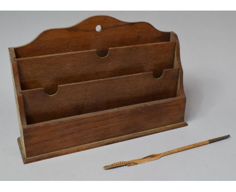 An Edwardian Three Division Desktop Stationery Store, 31.5cm Wide Together with a Nicely Carved Dip Pen with Ear of wheat Fin