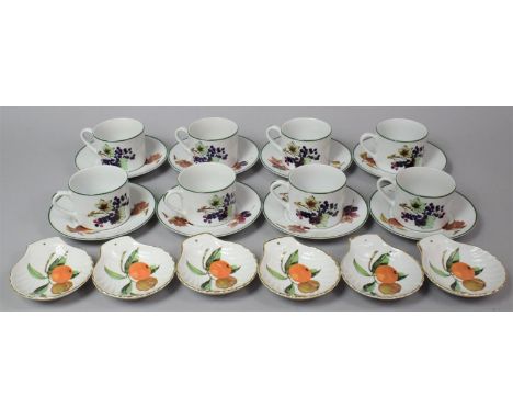 A Set of Eight Royal Worcester Evesham Vale Cups and Saucers together with Six Royal Worcester Evesham Shell Shaped Dishes 
