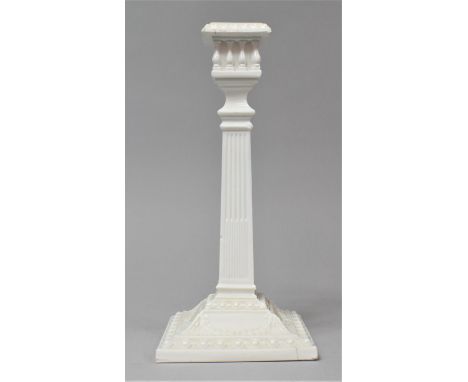 A Modern Glazed Candlestick in the Form of a Ribbed Column on Square Stepped Base, 26.5cm High 
