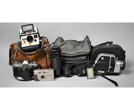 A Collection of Vintage 33mm Cameras, 8mm Movie Camera, Polaroid etc 