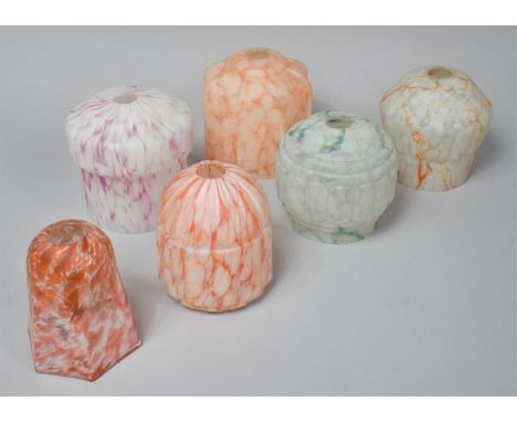 A Collection Six Vintage Coloured Glass Light Shades, Condition Issues to Some Examples 