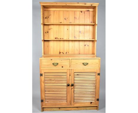 A Modern Pine Kitchen Dresser with Two Drawers Over Louvred Cupboard Base, Two Shelf Plate Rack, 91cm Wide 