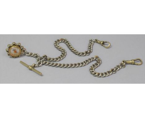 A Double Albert Watch Chain with Compass Fob and T Bar Stamped Albo, Fob AF 