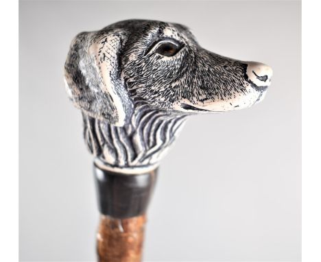 A Wooden Walking Stick with Resin Dog's Head Handle, 91cm Long 