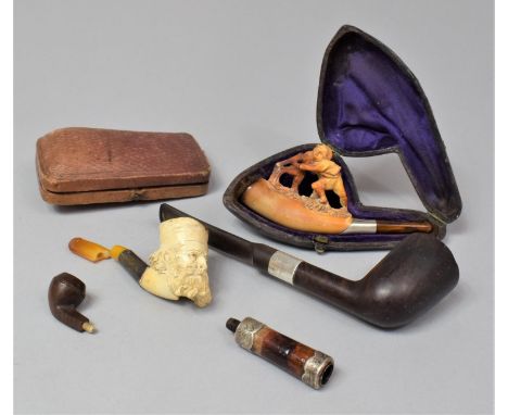 A Collection of Vintage Meerschaum and Other Pipes, Cheroot Holders and Cases (Condition Issues) 