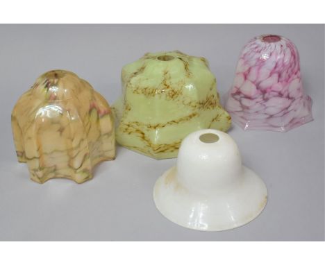 A Collection of Four Vintage Coloured Glass Light Shades 