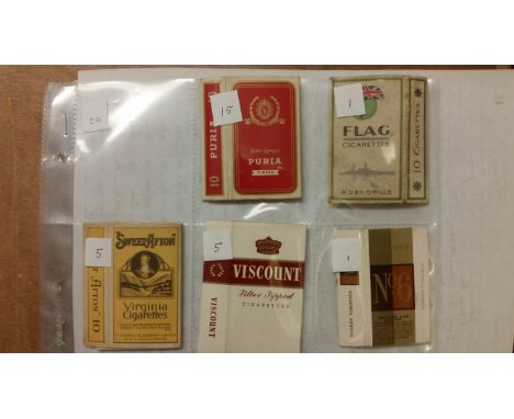 CIGARETTE PACKETS, hulls only, 10s, inc. Puria, Sweet Afton, Viscount, Ark Royal, Compass, Wembley, Kings Guard etc., about G