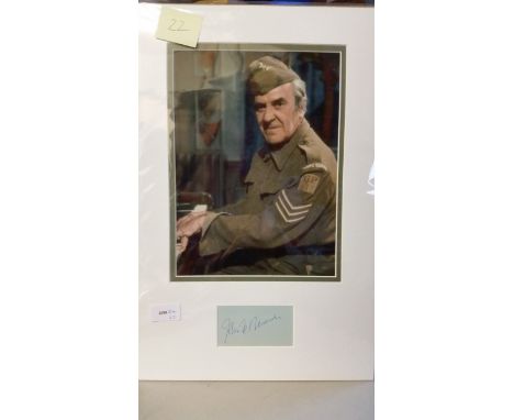 TELEVISION, signed album page by John Le Mesurier, overmounted beneath colour photo, half-length in character from Dad's Army