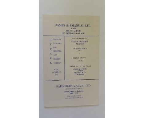 FOOTBALL, programme, Cwmbran Town v Cwmbran Celtic, 9th Sept 1972, Welsh Cup, fold, VG