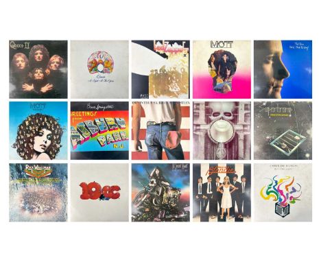 Rock / Prog 12" albums. A collection of 14 LPs.
Queen; 'A Night At The Opera' (EMTC 103) VG/VG+, Queen; 'Queen II' (EMA 767) 