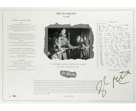 (Signed) Glen Matlock / Sex Pistols Pretty Vacant. A glazed limited edition 'Music Gr8s' print, numbered 288/500, of the hand