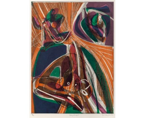 NIGHT AND DAY (BLACK/MOORHEAD 203)Color engraving and soft-ground etching, 1952, on BFK Rives paper, signed and numbered 39/5