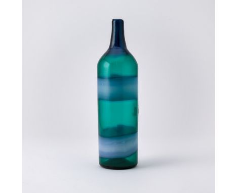 Model 4315, 1950sIn transparent dark cobalt blue color at the lip and neck transitioning to dark emerald green colored glass 