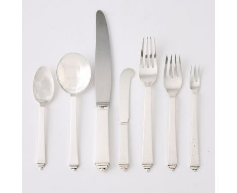 Designed by Harald Nielsen in 1927, post-1945Comprising:Fourteen dinner forksThirteen salad forksTwelve cocktail forksFourtee
