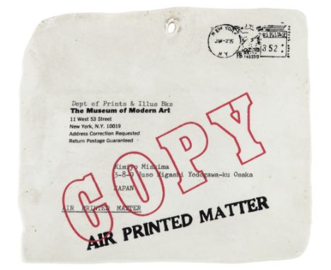 Japanese, 1932-2024Untitled (Copy - Printed Matter), 1979Signed, dated and inscribed Merry X'Mas 1979/Kimiyo MishimaCeramic a