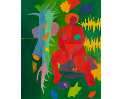 American, 1907-1984Red Nude, 1974Signed Prestopino (lr); inscribed as titled on the stretcher Oil on canvas39 1/2 x 32 inches