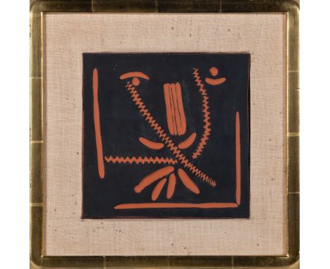 VISAGE AU NEZ VERT (ALAIN RAMIÉ 586)Painted red ceramic plaque, 1968, incised J. 227 and numbered 12/200, with the Madoura Pl