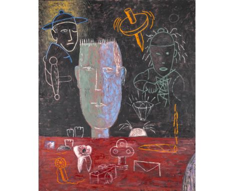 American, b. 1949Jewels of the Knitting Man, 1982Signed and dated T.L. Solien 82 and titled on the reverseOil and wax on canv