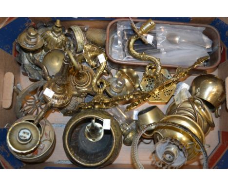 Metalware - including brass light fittings, bowls, oil lamp, planter etc