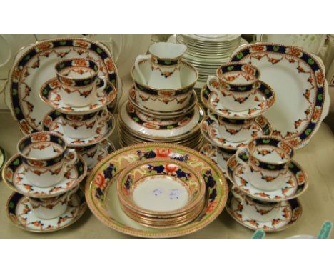 A Royal Vale Longton Imari palette tea set; a similar Myott Lotus pattern fruit set