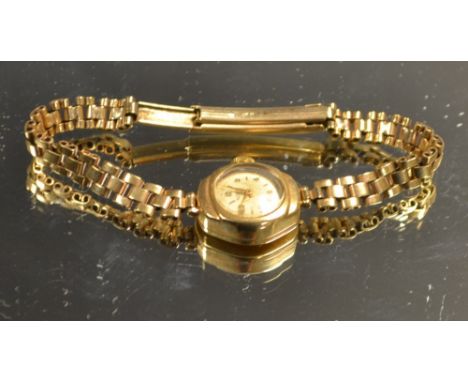 A lady's Rotary 9ct gold cased wristwatch, Arabic numerals, baton markers, gold plated chain link strap