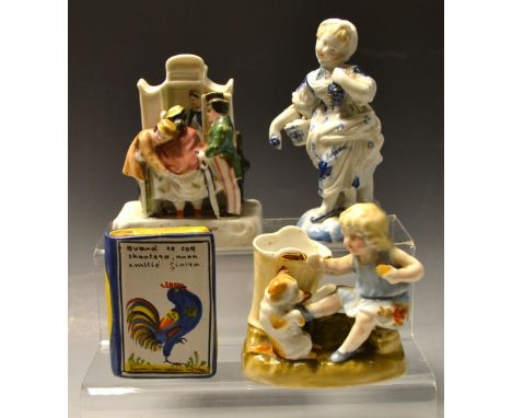 A Conta Baume Possneck German porcelain figure, Girl with a Basket of Fruit, painted in tones of blue, impressed factory mark