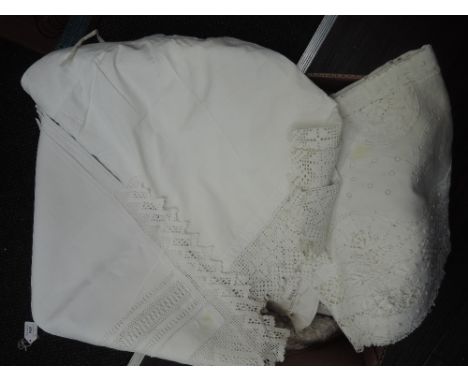 A selection of vintage bed linen sides including gathered and lace edged