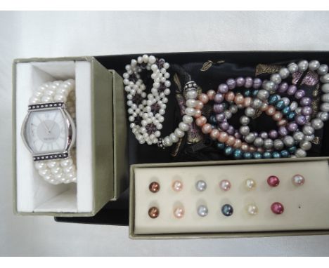 A selection of pearl jewellery by Honora including stud earrings, bangle watch, bracelets etc