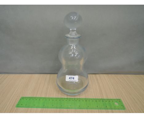 A Swedish art glass decanter of bubble/gourd design, by Strombergshyttan etched E441