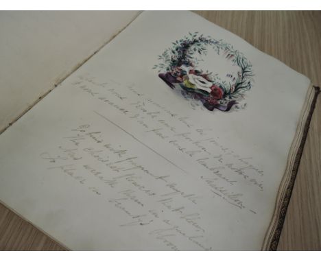An early 19th century scrap/sketch book containing musical notations, script, and watercolour picture