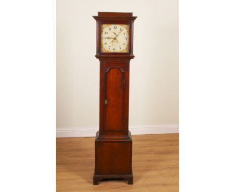 W STEPHENSON: AN OAK LONGCASE CLOCKWith painted enamel dial, rose heads to the corners, no weights, pendulum and key present,