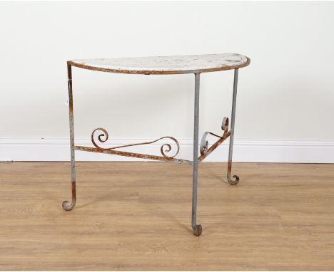 AN EARLY 20TH CENTURY WROUGHT IRON MARBLE TOPPED CONSOLE TABLE94cm wide; 48cm deep; 75cm high