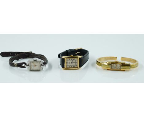 A LADY'S ROLEX WRISTWATCH AND TWO FURTHER LADY'S WRISTWATCHES (3)Comprising; a Rolex steel rectangular cased lady's wristwatc