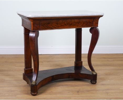 A 19TH CENTURY FRENCH MARBLE TOPPED CONSOLE TABLEWith single frieze drawer, 96cm wide; 43cm deep; 90cm high