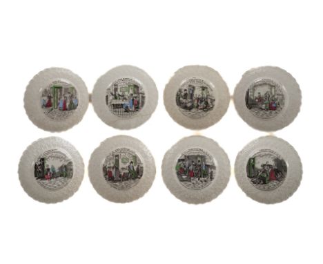 `THE BOTTLE'; A SET OF EIGHT STAFFORDSHIRE POTTERY `TEMPERANCE' NURSERY PLATES (8)Mid 19th century
Based on series by George 