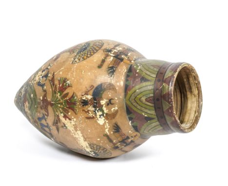 A POLYCHROME DECORATED TERRACOTTA AMPHORA SHAPED JAR20th Century 
With Aztec style decoration, 87cm high