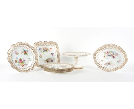 AN ADDERLEYS BONE CHINA PART DESSERT SERVICECirca 1912-26
Enamelled with flower sprays inside gilt borders, comprising; a sha