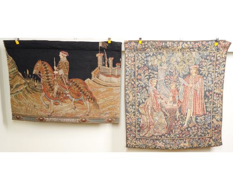 THREE MODERN TAPESTRY WALL HANGINGS (3)Modern
To include a blue ground floral scene of a man, woman and child, backed, 125cm 