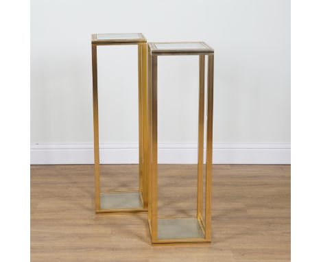 PIERRE VANDEL PARIS; A PAIR OF LACQUERED BRASS AND GLASS SQUARE PEDESTALS (2)30cm wide; 100cm highBoth in good overall condit