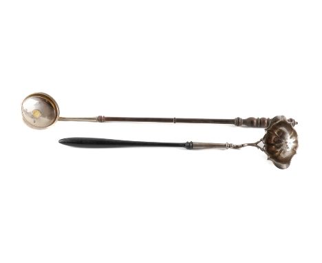 TWO  TODDY LADLES (2)Comprising; a Scottish toddy ladle, the circular bowl mounted with a George III quarter guinea, Glasgow 