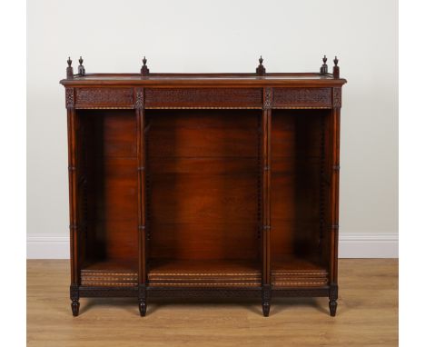 A MAHOGANY OPEN BOOKCASE137cm wide; 35cm wide; 129cm high12 shelf brackets present and nine shelves. Good overall condition o