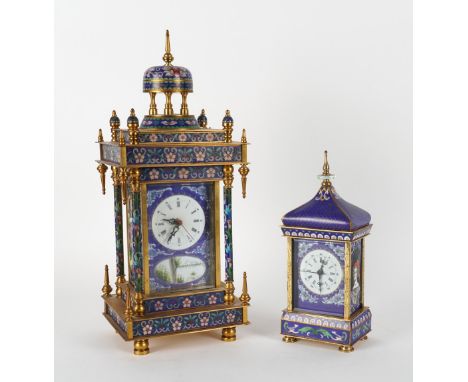 A CHINESE GILT-METAL MOUNTED CLOISONNÉ AND ENAMEL CARRIAGE CLOCK AND A TIME PIECE (2)Modern
One with a pagoda top, 28.5cm hig