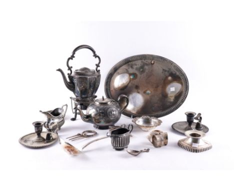 A GROUP OF FOREIGN AND PLATED WARES (QTY)Including; a German oval tray, detailed 800 Posen, weight 763 gms, a German candle s