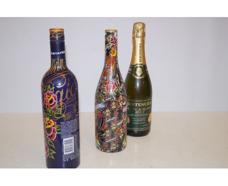 2x Special edition christian Audigier wines 1x bottle of sparkling wine