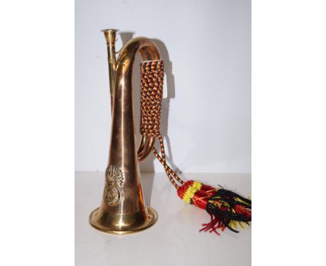 Brass bugle with welsh fusilier cap badge 