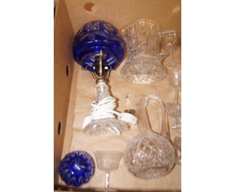 Glass ware to include cut glass table lamp 