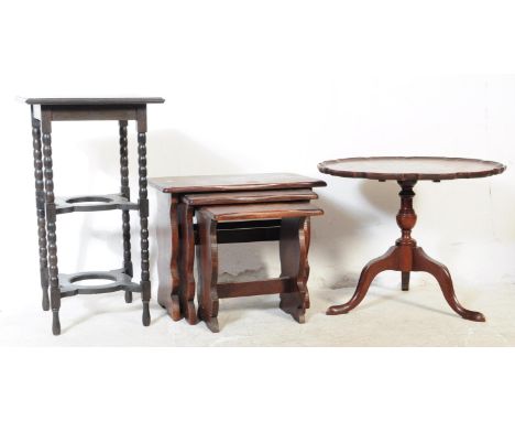 An 20th century mahogany tilt top occasional side table with piecrust edge together with a side table with bobbin turned supp